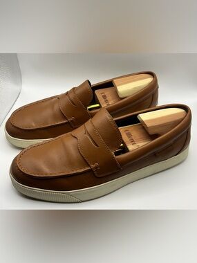 Cole Haan Brown Leather Penny Loafers with White Soles